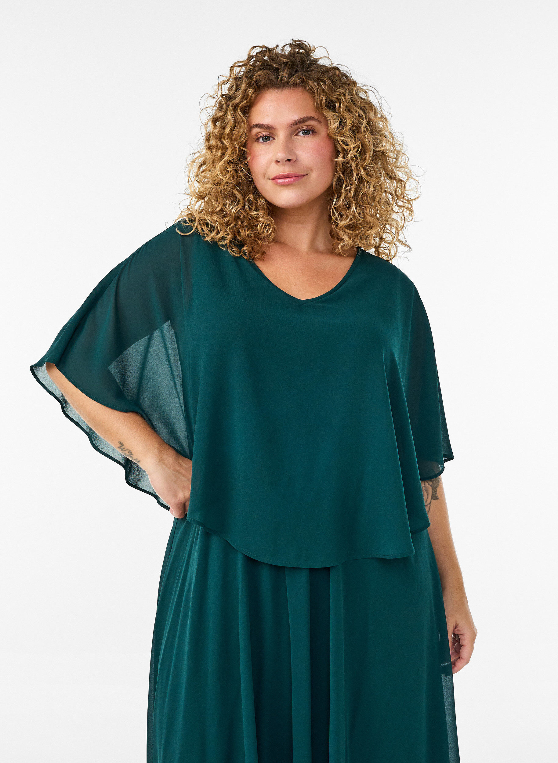 ZizziKurz&auml;rmeliges Maxikleid in A-Linie, Gr&uuml;n, Model image number 2