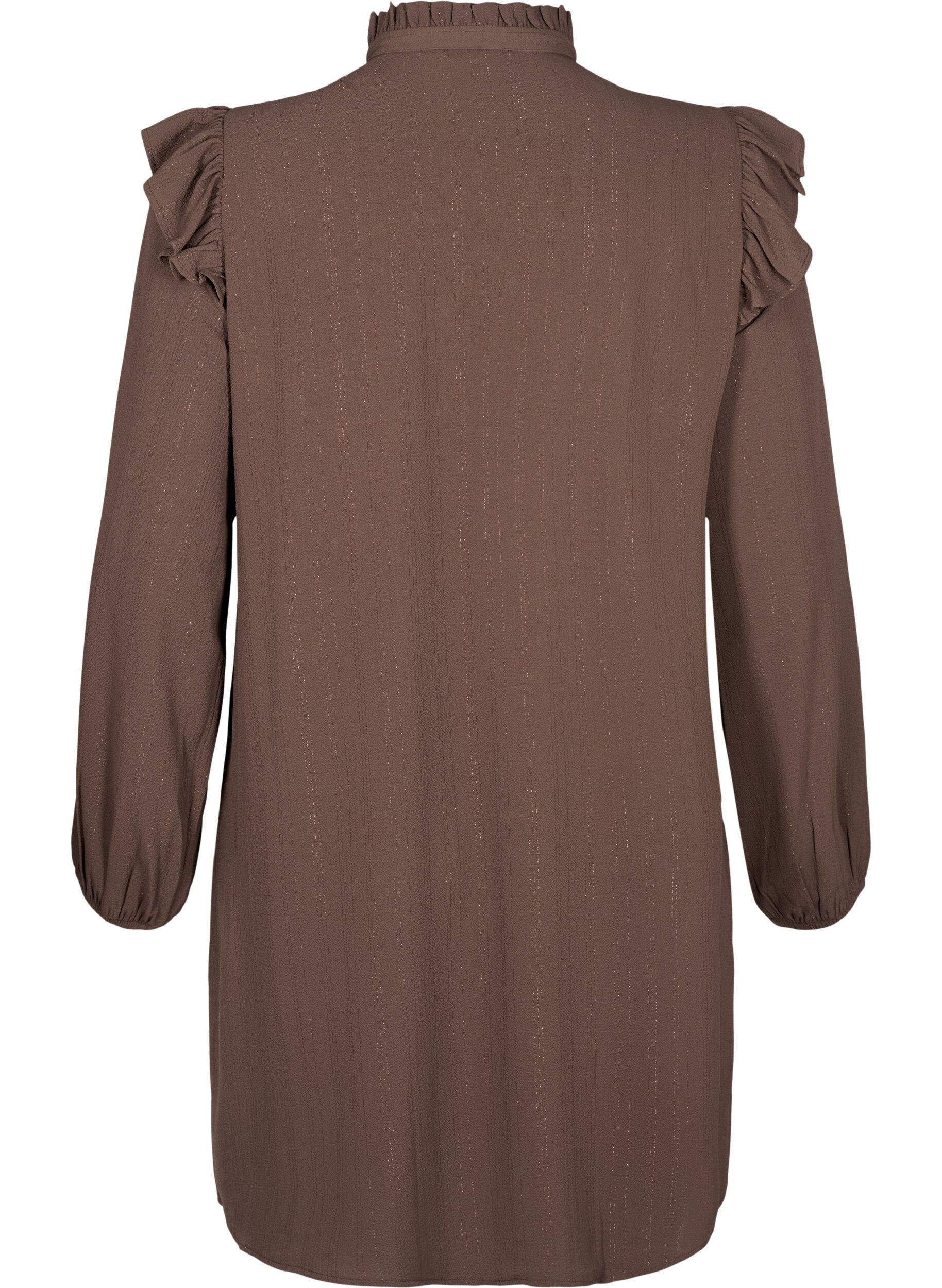 Zizzi Kurzes Kleid mit R&uuml;schen und Glitzer , Braun, Packshot image number 1