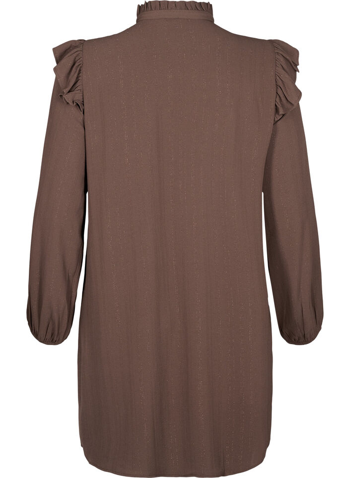Kurzes Kleid mit Rüschen und Glitzer, Braun, Packshot image number 1