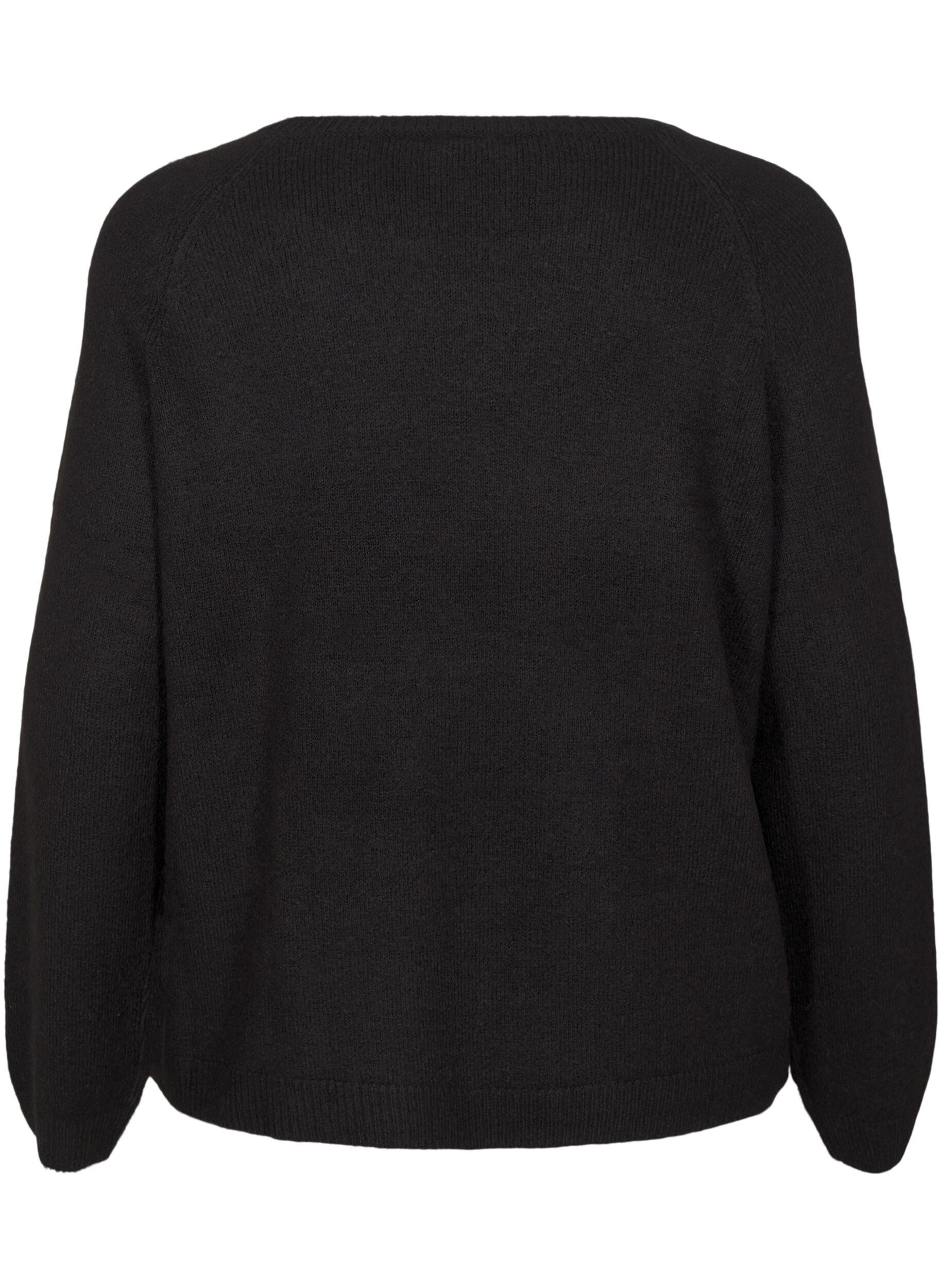 Zizzi Locker sitzende Strickbluse mit Rundhalsausschnitt, Black, Packshot image number 1