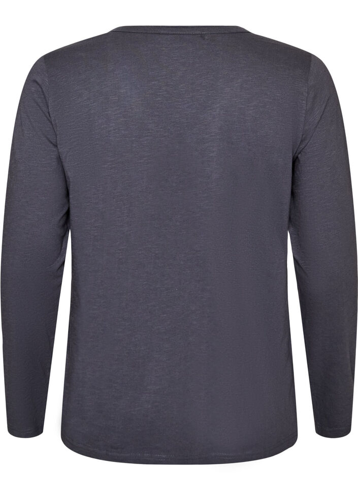 Langarmshirt mit V-Ausschnitt und Kn&ouml;pfen, Grau, Packshot image number 1