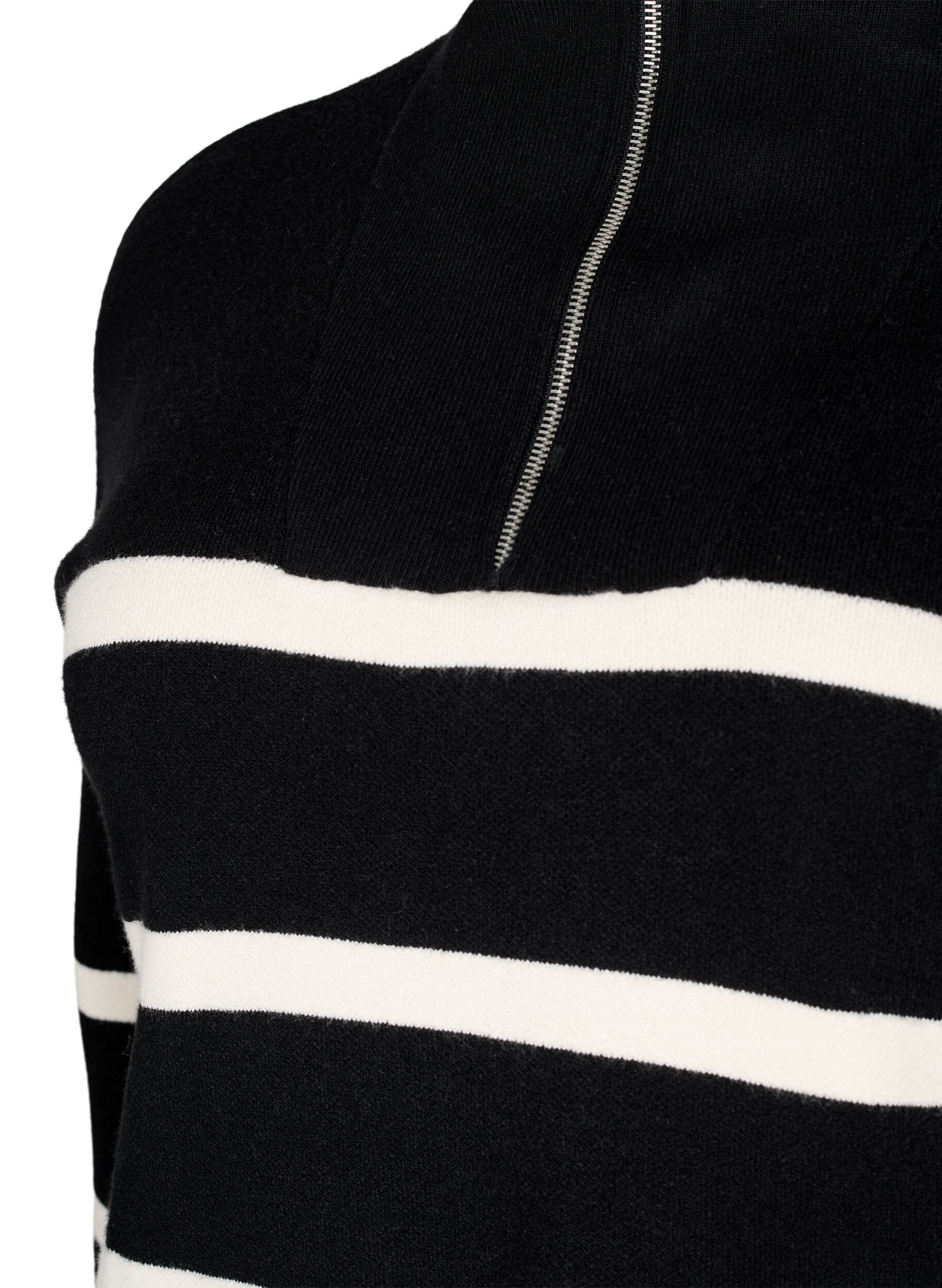 Zizzi Pullover mit Streifen und hohem Kragen	, Black w. Birch, Packshot image number 2