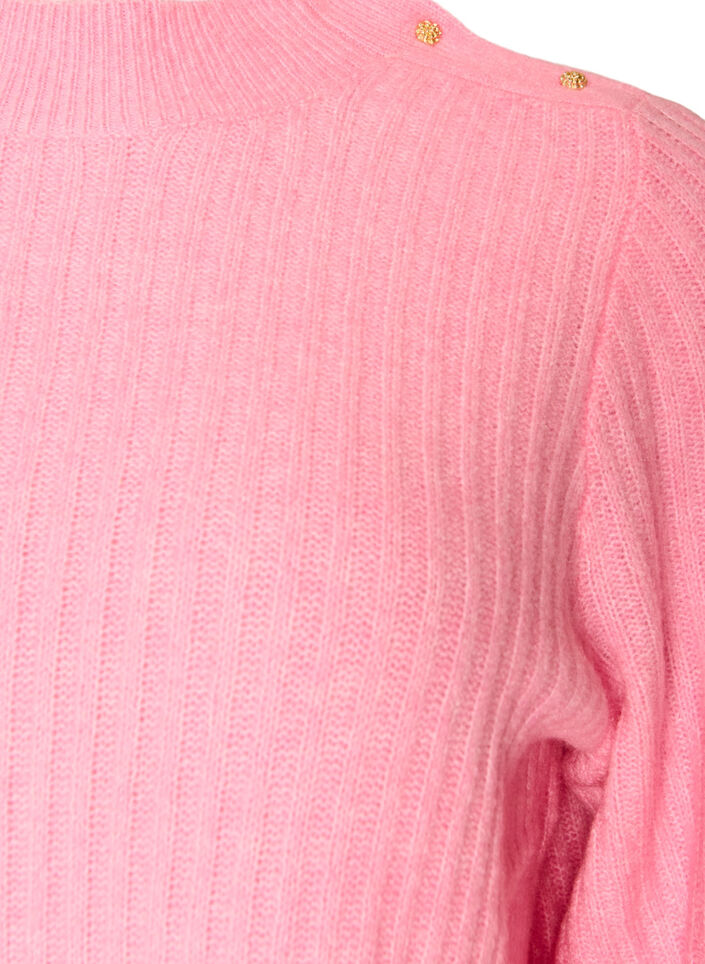 Pullover aus Rippstrick mit Puff&auml;rmeln und Kn&ouml;pfen, Pink, Packshot image number 2