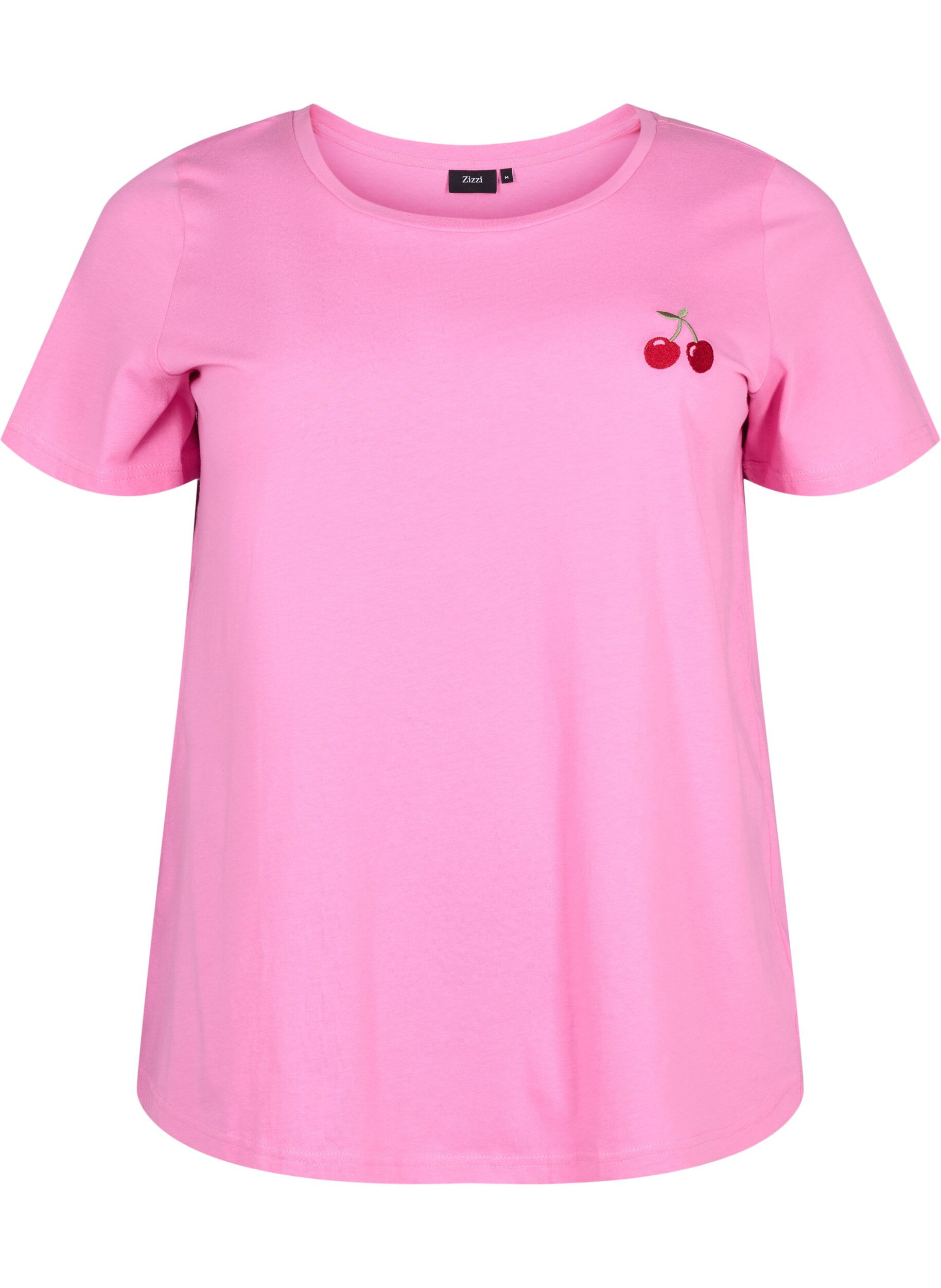 Zizzi T-Shirt aus Baumwolle mit aufgestickter Kirsche, Roseb. W. CherryEMB., Packshot image number 0