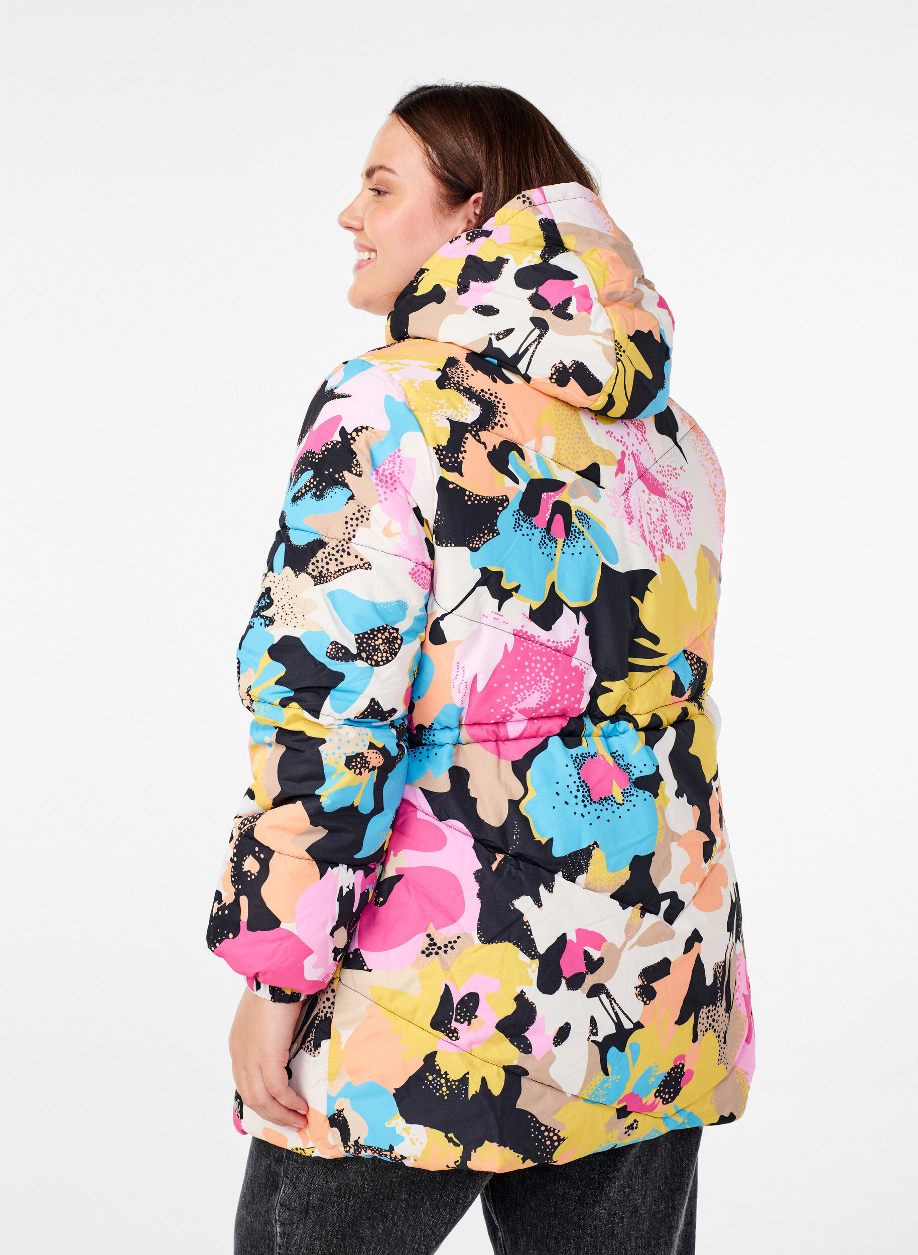 Zizzi Bunte Jacke mit Kapuze, Multi Color, Model image number 1