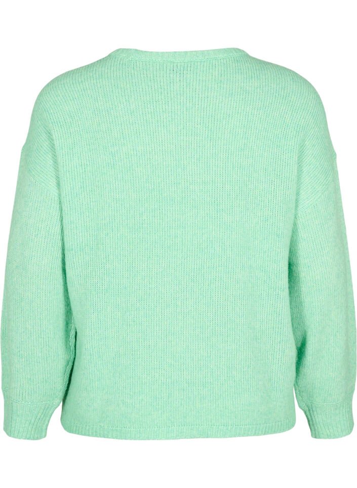 Langärmliger Strickpullover mit Wollanteil und Rundhalsausschnitt, Light G. Green Mel., Packshot image number 1