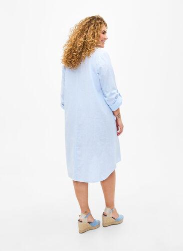 Gestreiftes Kleid aus Baumwolle und Leinen, Serenity Wh. Stripe, Model image number 1
