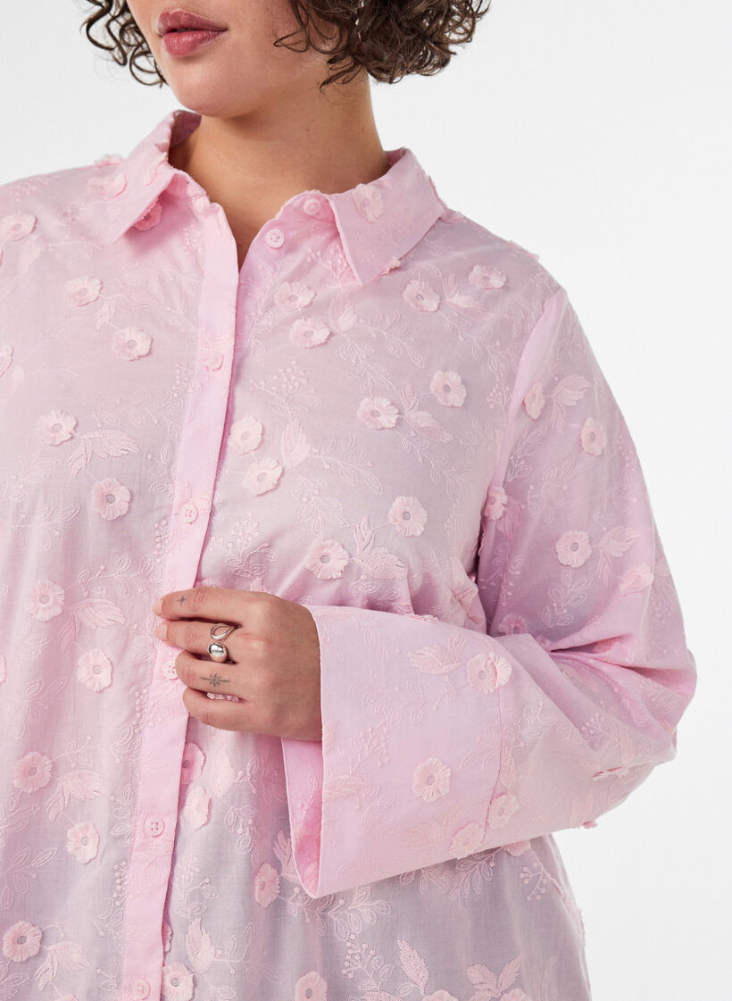 Hemd mit floraler Stickerei und weiten &Auml;rmeln, Pink, Model image number 3