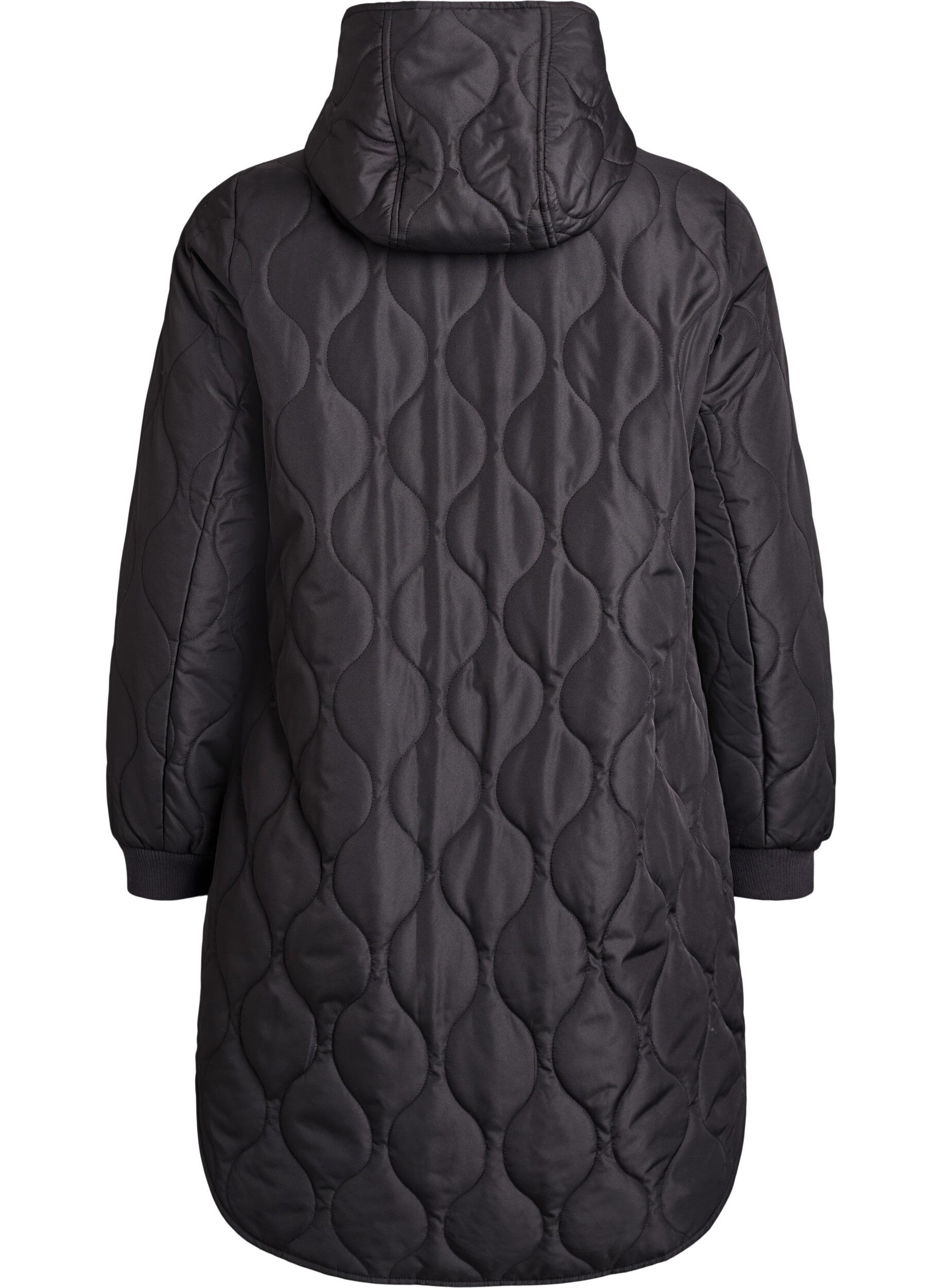 Zizzi Mittellange Steppjacke mit Kapuze, Schwarz, Packshot image number 1