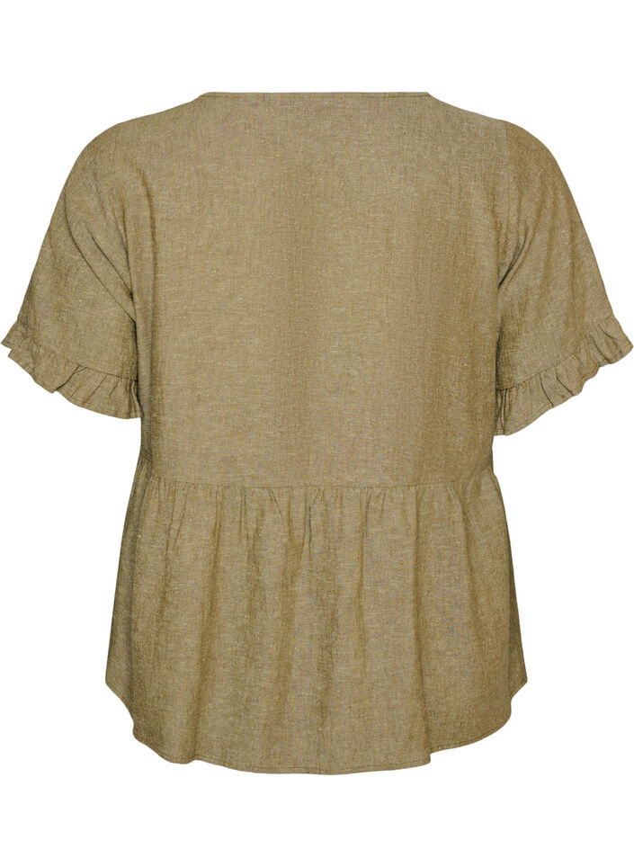 Bluse aus Leinen und Viskose mit V-Ausschnitt und Knopfverschluss, Gr&uuml;n, Packshot image number 1