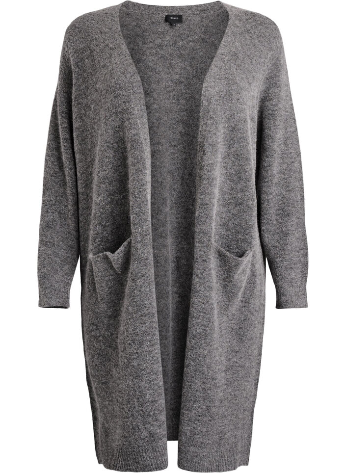 Langer Strickcardigan mit Wolle und Alpaka, Grau, Packshot image number 0