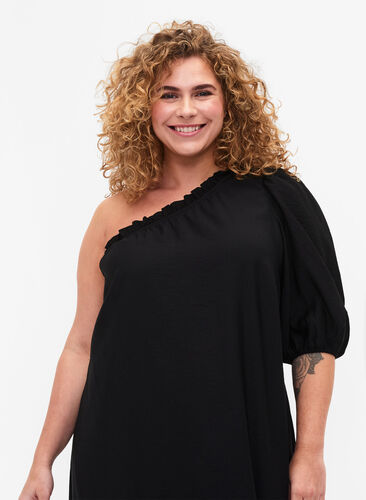 One-Shoulder-Kleid aus Viskose, Black, Model image number 2