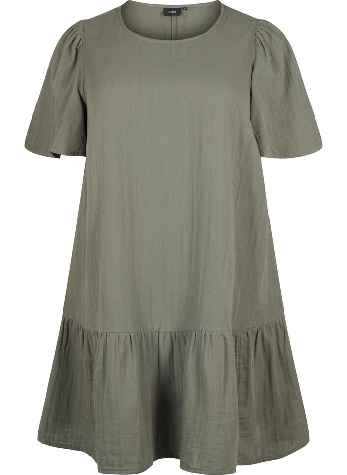 Kurz&auml;rmliges Kleid aus Baumwolle mit A-Linien-Schnitt, Gr&uuml;n, Packshot image number 0