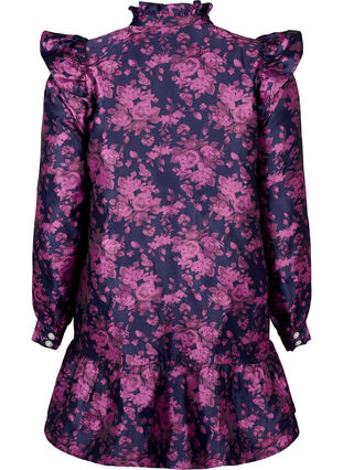 Kleid mit Rüschendetail und Perlenknöpfen, Dark Blue Pink, Packshot image number 1