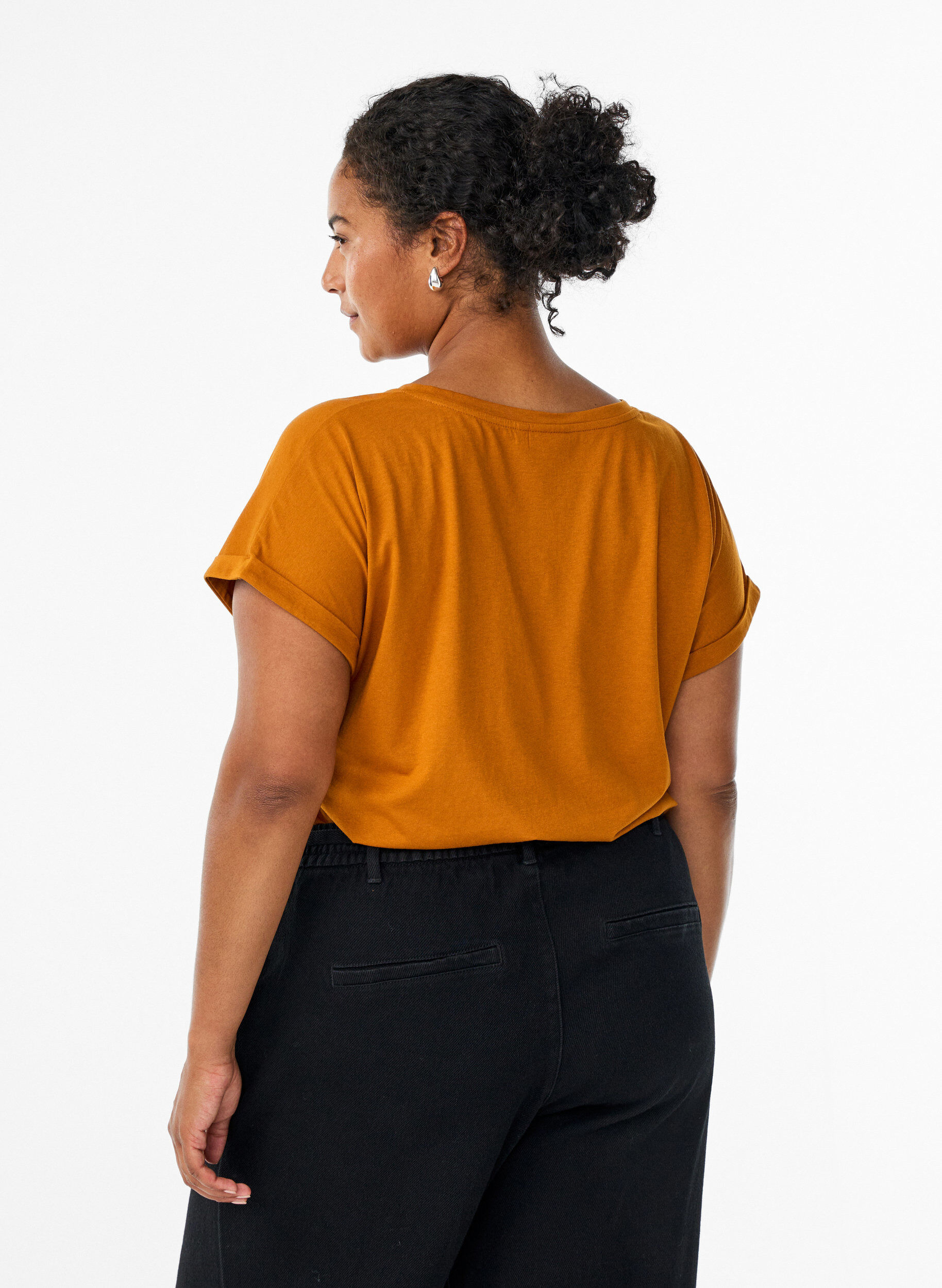 Zizzi Kurz&auml;rmliges T-Shirt aus einer Baumwollmischung, Orange, Model image number 2