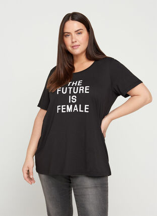 T-Shirt mit Print, Black FUTURE , Model image number 0