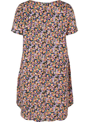 Bedrucktes Kleid mit kurzen Ärmeln, Black Flower AOP, Packshot image number 1