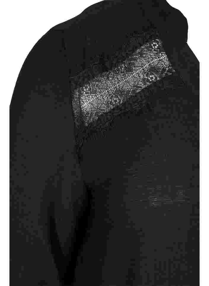 Viskosebluse mit 3/4 Ärmeln und Spitzendetails, Black, Packshot image number 3