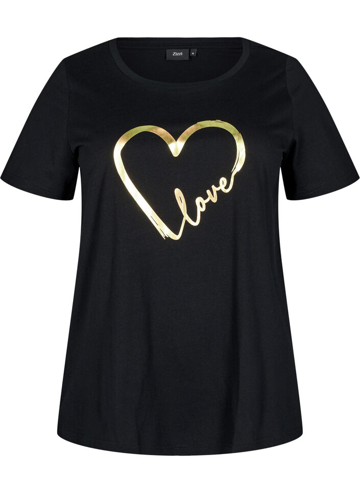 Baumwoll-T-Shirt mit Motiv, Black w. Gold Love, Packshot image number 0
