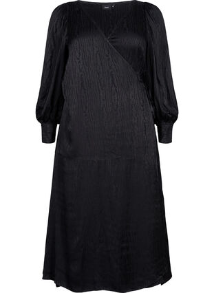 Langärmeliges Kleid aus Viskose mit Ton-in-Ton-Druck, Black, Packshot image number 0
