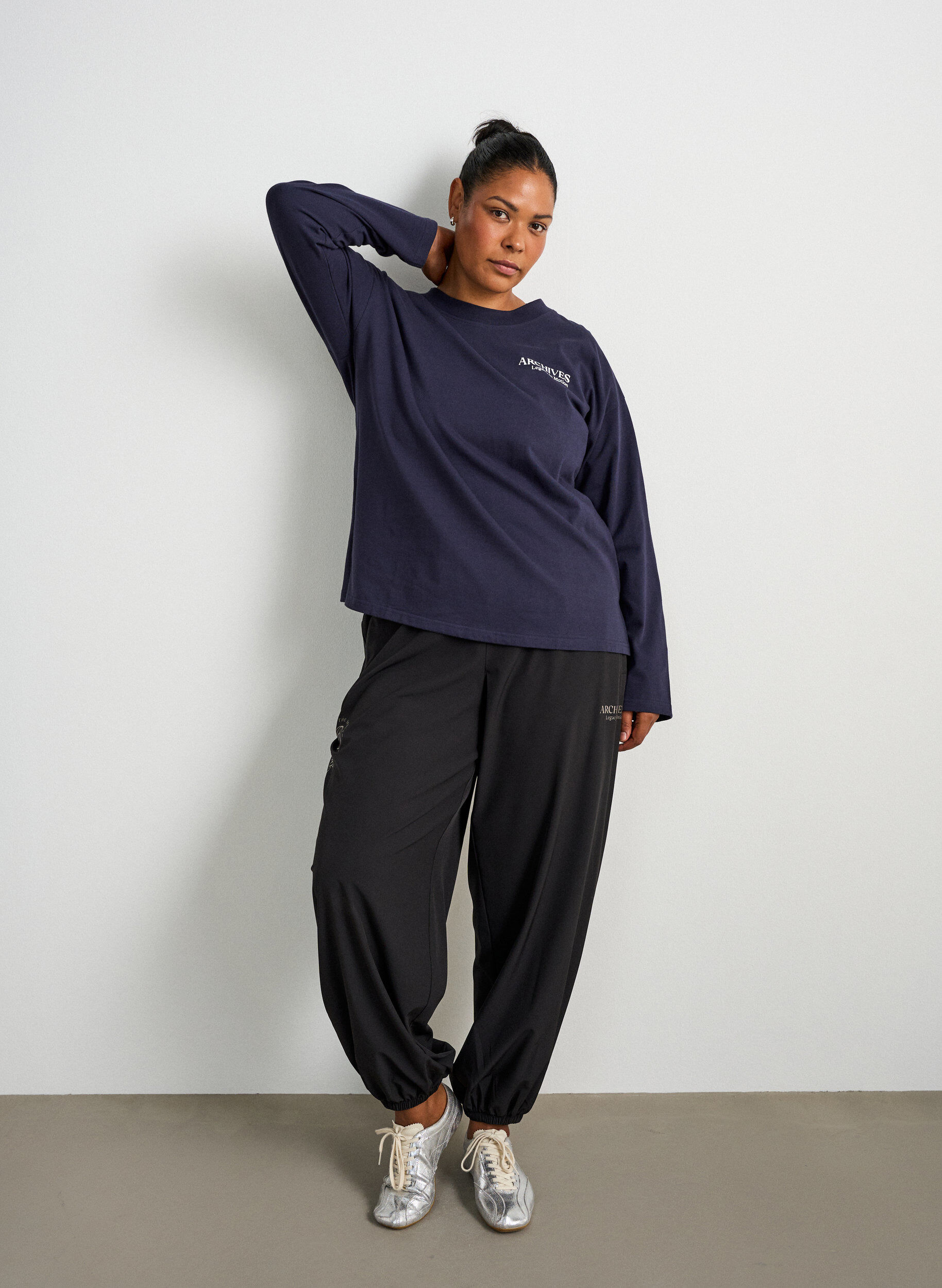 ZizziLang&auml;rmelige Jerseybluse mit Textprint, Blau, Model image number 1