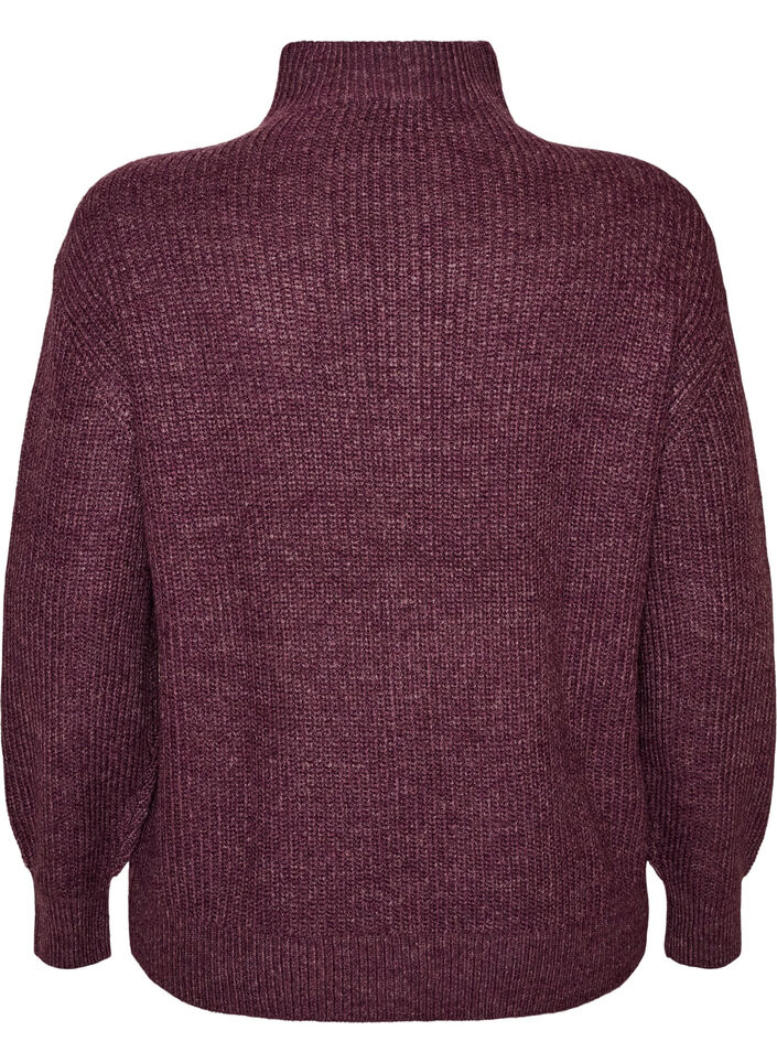 Strickpullover mit hohem Kragen und Rei&szlig;verschluss, Lila, Packshot image number 1