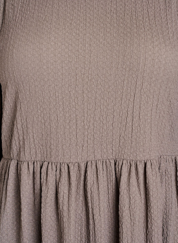 Kurzes Kleid aus strukturiertem Stoff mit 3/4-&Auml;rmeln, Beige, Packshot image number 2