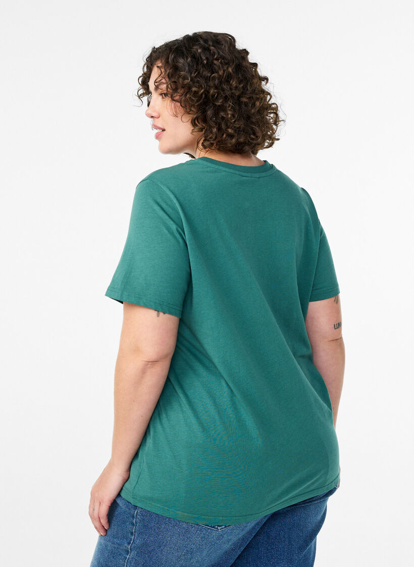 Basic-T-Shirt aus Baumwolle mit Rundhalsausschnitt, Gr&uuml;n, Model image number 2