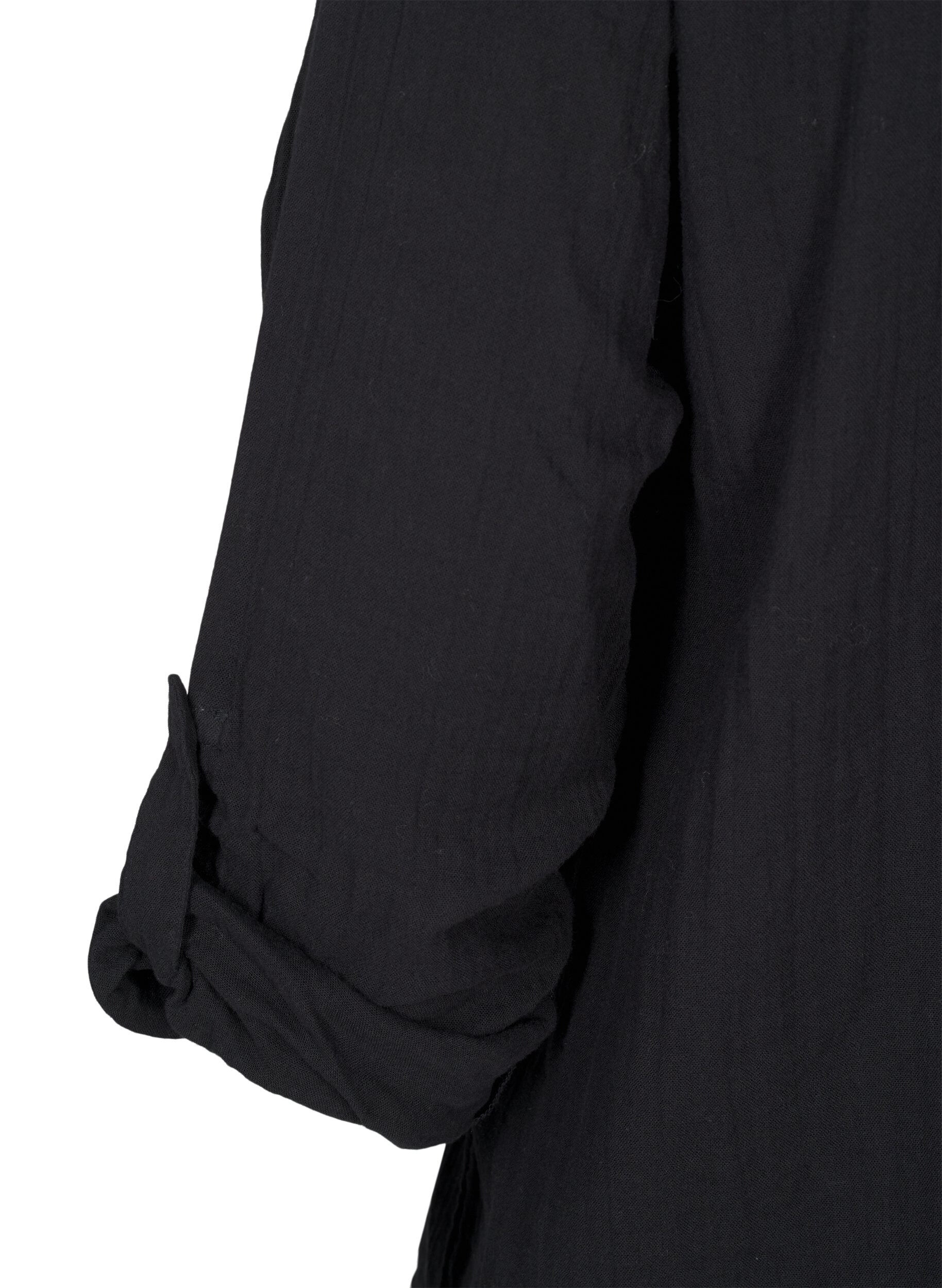 Zizzi  Baumwollbluse mit Lochstickerei und 3/4-&Auml;rmeln, Black, Packshot image number 3