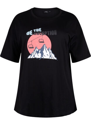 Baumwoll-T-Shirt mit Print, Black/Dubarry, Packshot image number 0
