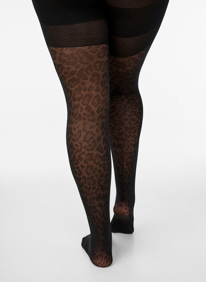 50 Denier Strumpfhose mit Leopardenmuster und Push-up, Schwarz, Packshot image number 2