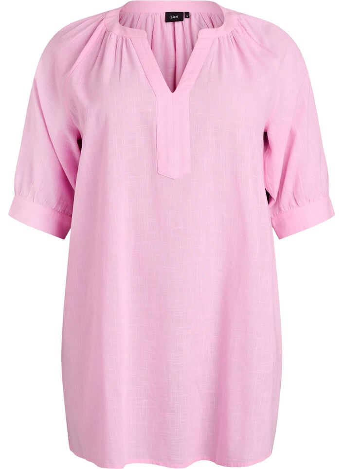 Tunika aus Baumwolle mit V-Ausschnitt, Pink, Packshot image number 0
