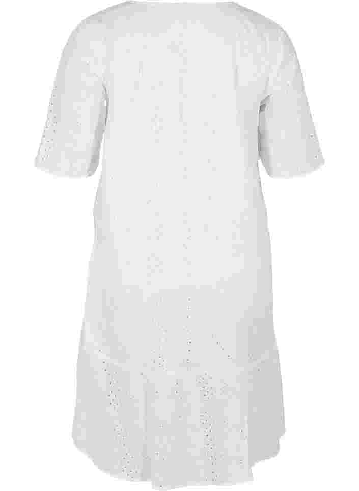 Kurzarm Baumwollkleid mit Lochstickerei, Bright White, Packshot image number 1
