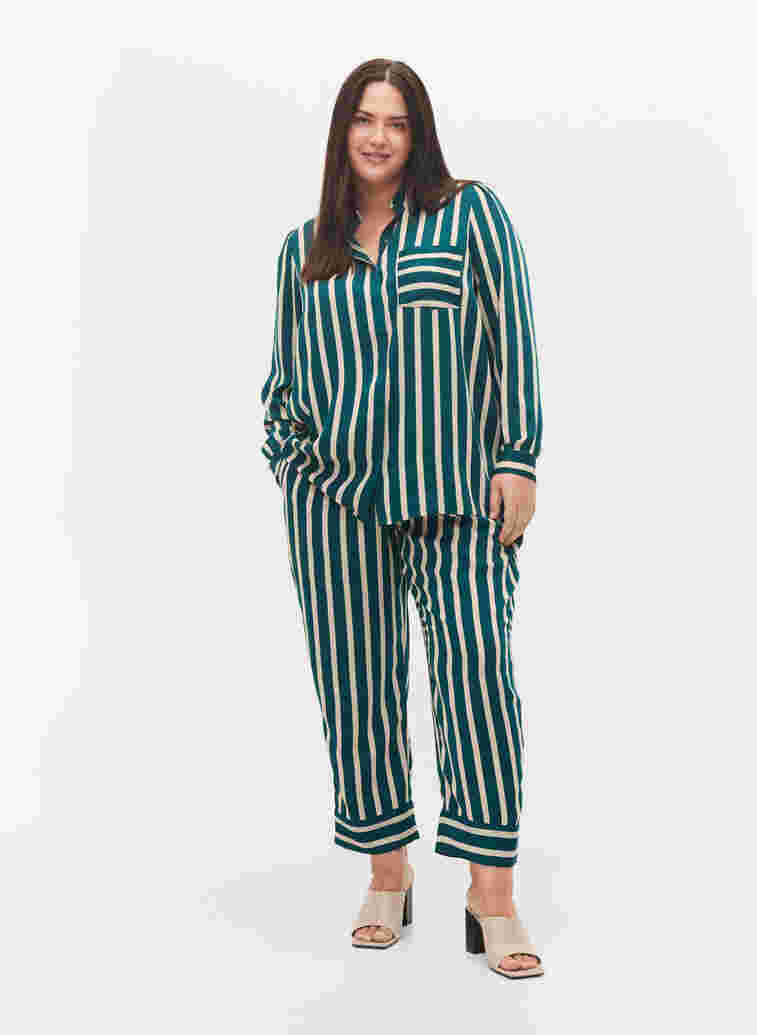 Gestreiftes langärmeliges Hemd, Green Stripe, Model image number 2