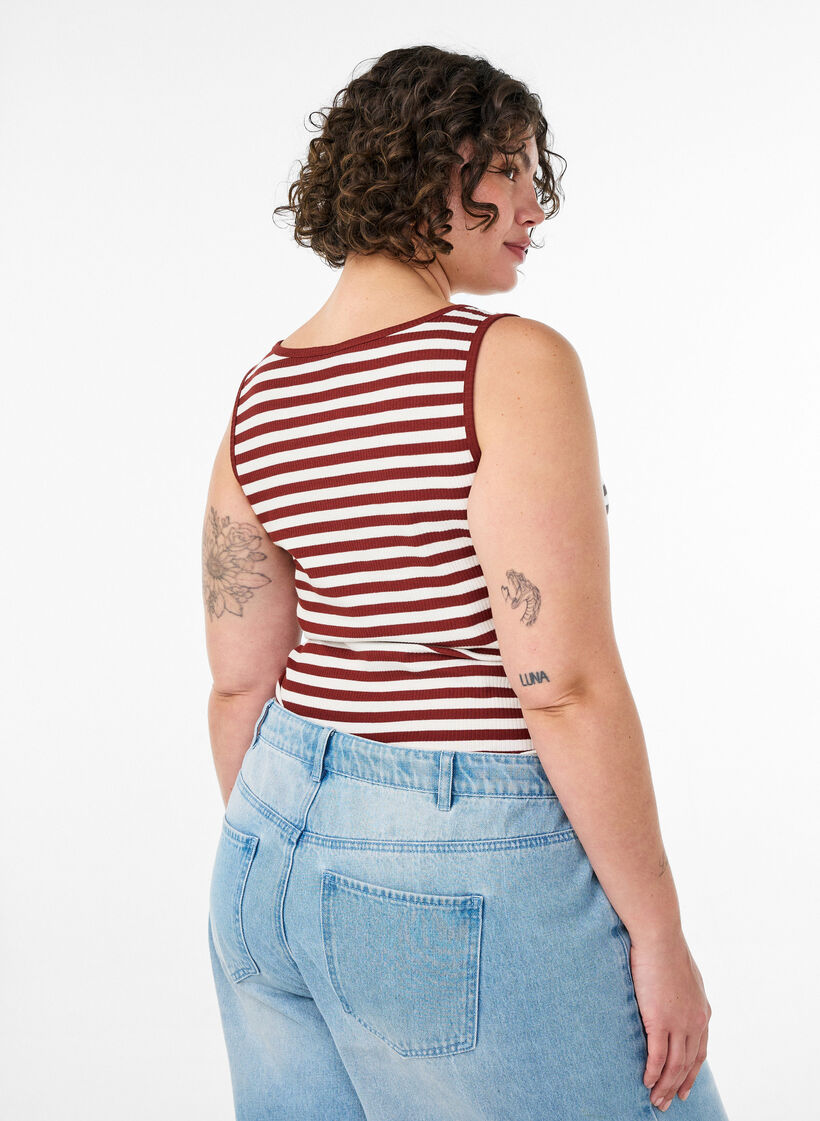 Gestreiftes Tanktop mit Rippenstruktur, Rot, Model image number 2