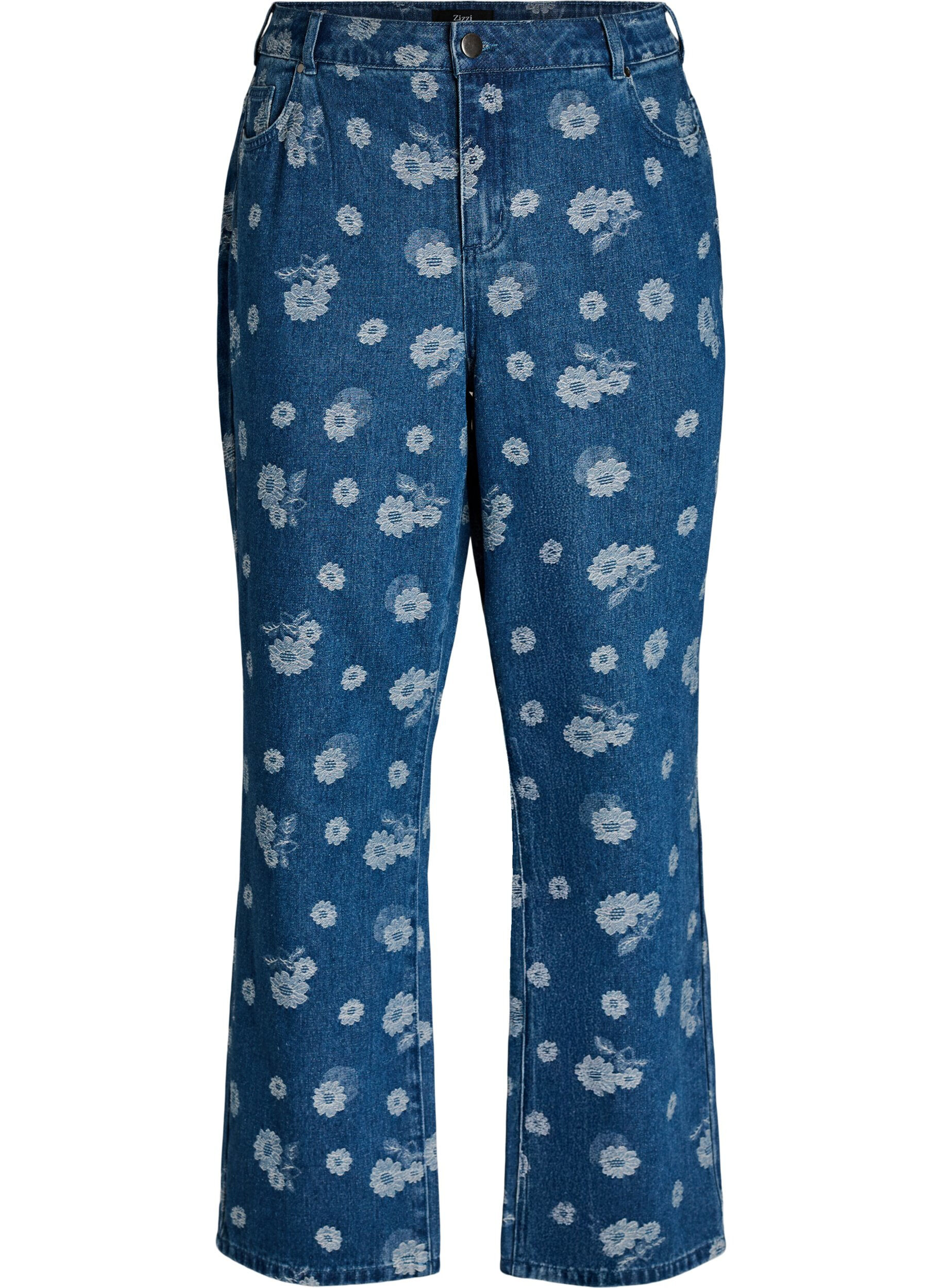 Zizzi Gemma hoch taillierte gebl&uuml;mte Jeans, Blau, Packshot image number 0
