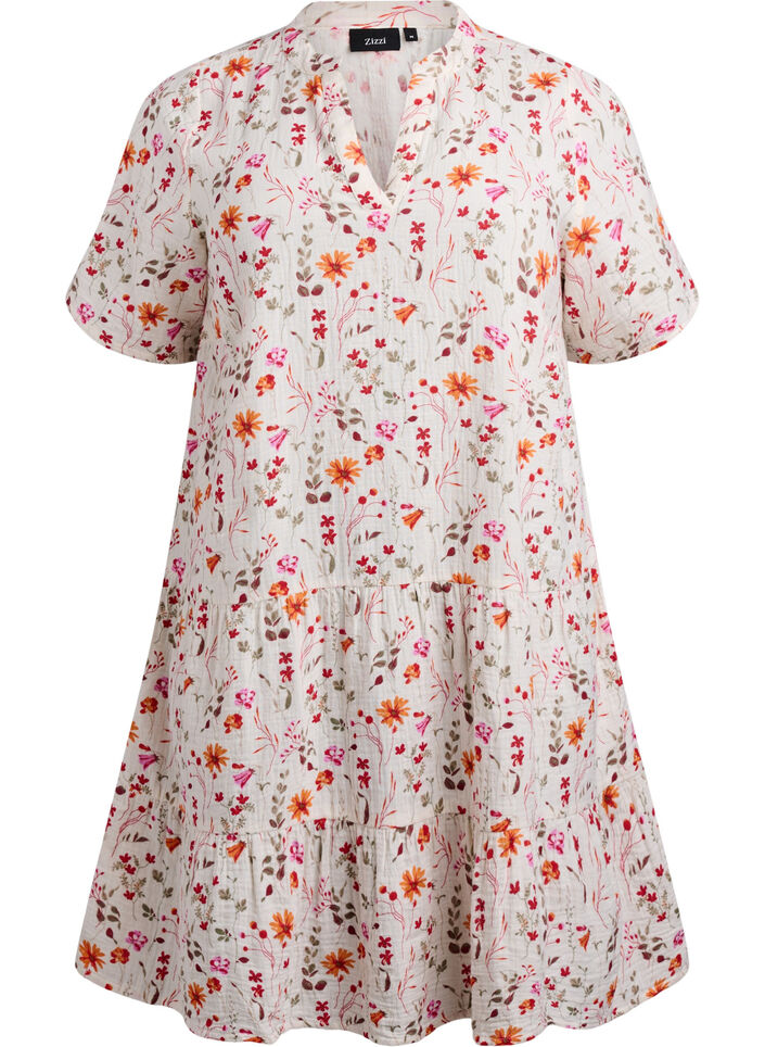 Kleid aus Baumwollmusselin mit Blumenmuster, Wei&szlig;, Packshot image number 0