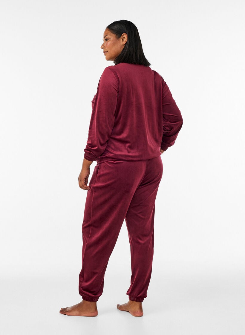 Lockere Hose aus Velours, Rot, Model image number 1