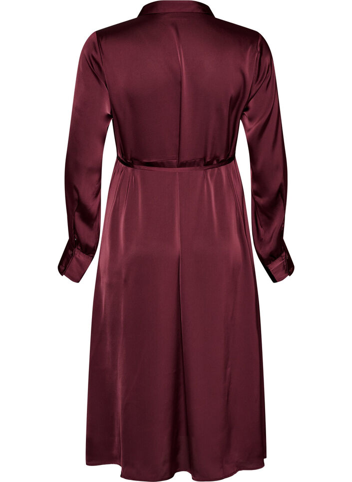 Hemdblusenkleid aus Satin mit einem Bindeg&uuml;rtel, Rot, Packshot image number 1