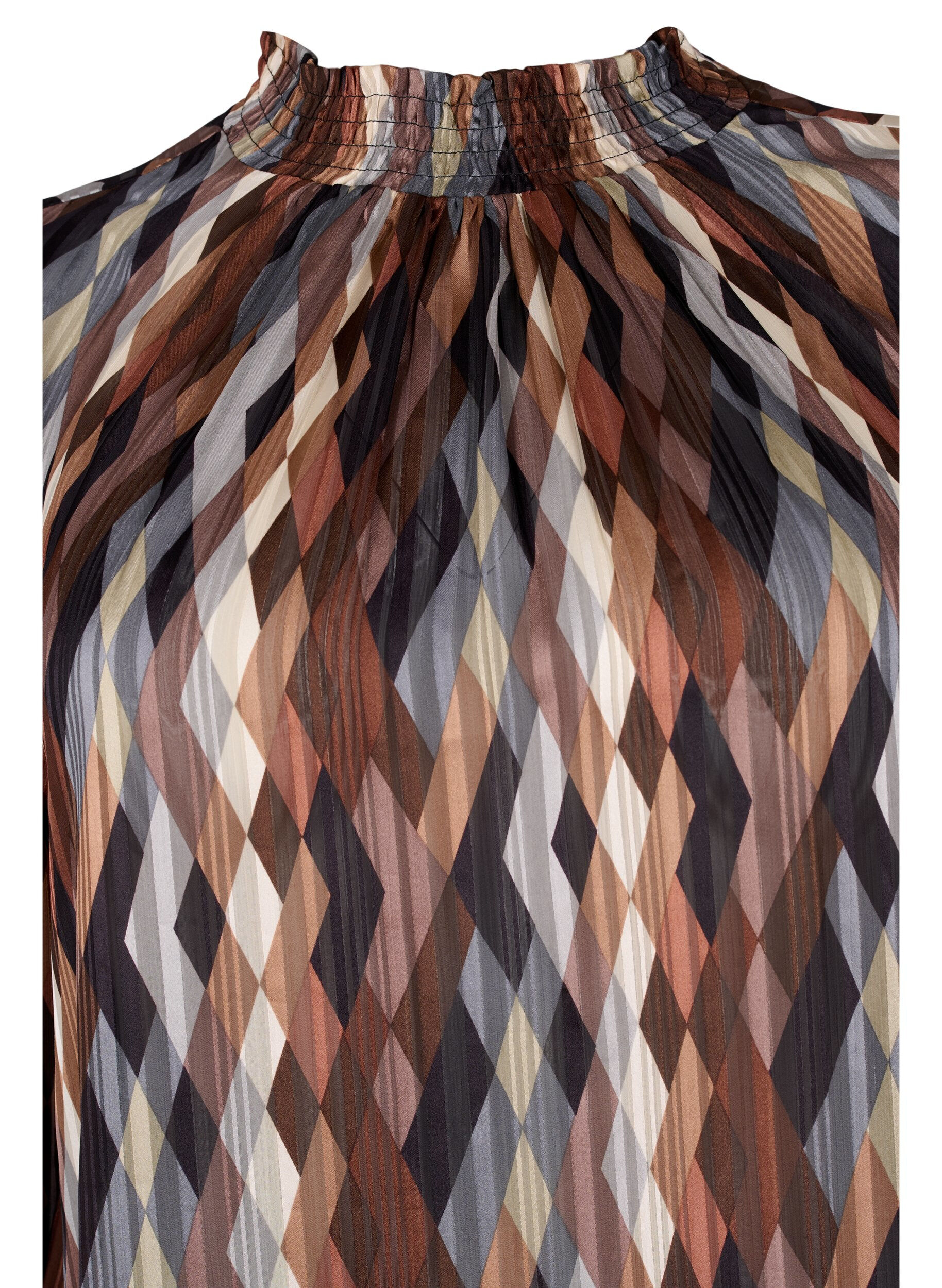 Zizzi Bedruckte Bluse mit Smock, Earthy Zig Zag, Packshot image number 2