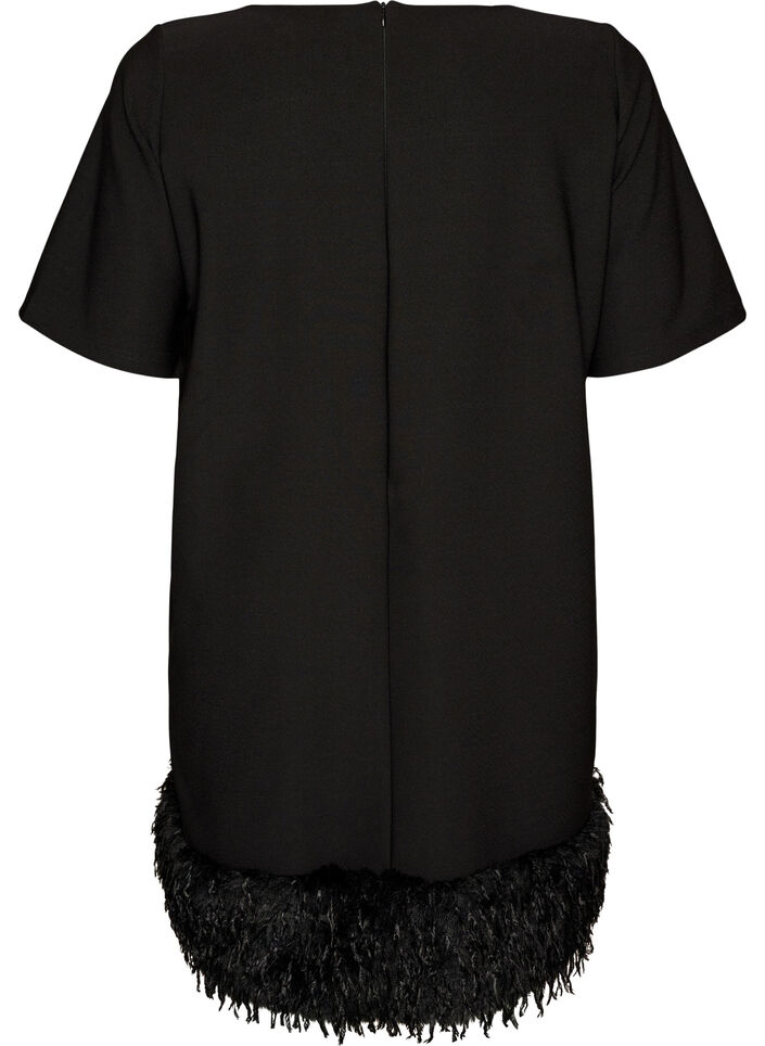Kurzes Jerseykleid mit Federbesatz, Schwarz, Packshot image number 1
