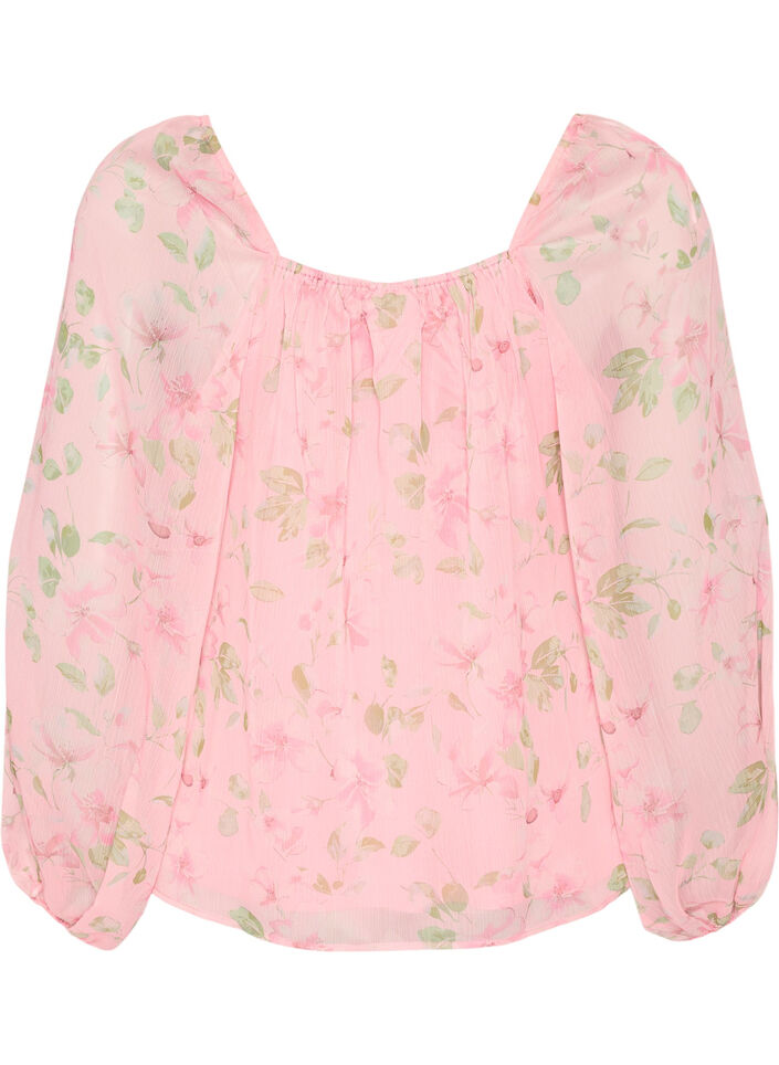 Bluse aus Chiffon mit gebl&uuml;mtem Print und langen &Auml;rmeln, Rot, Packshot image number 1