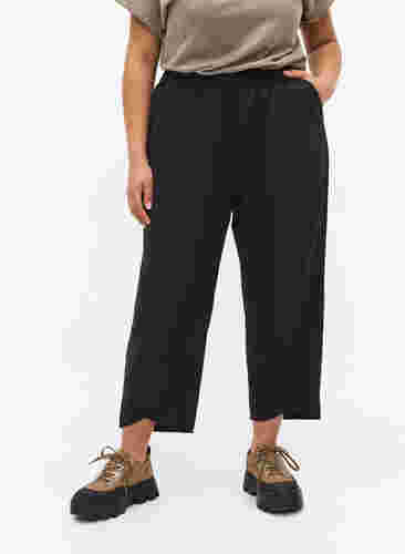 Cropped Hose aus Baumwolle, Black, Model image number 2