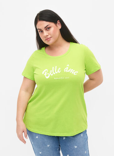 T-Shirt aus Baumwolle mit Druck, Lime Green w. Bella, Model image number 0