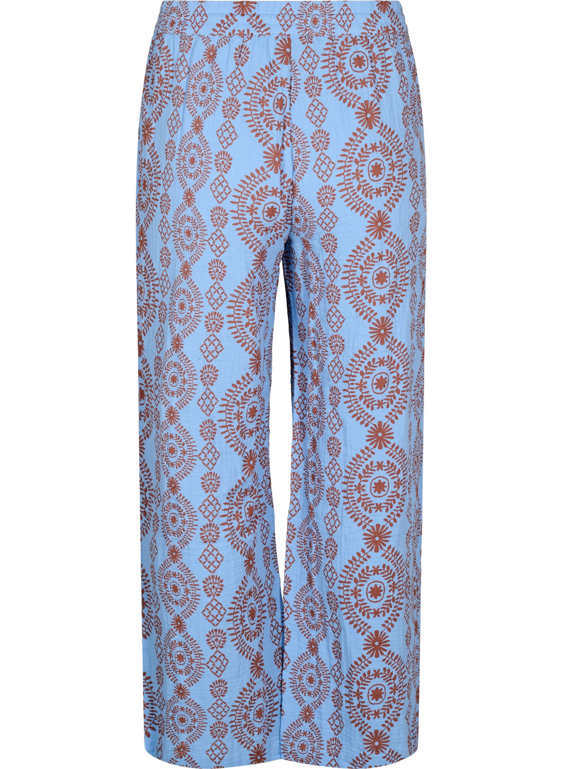 Zizzi Lockere Hose aus gemustertem Baumwollmusselin, Blau, Packshot image number 1