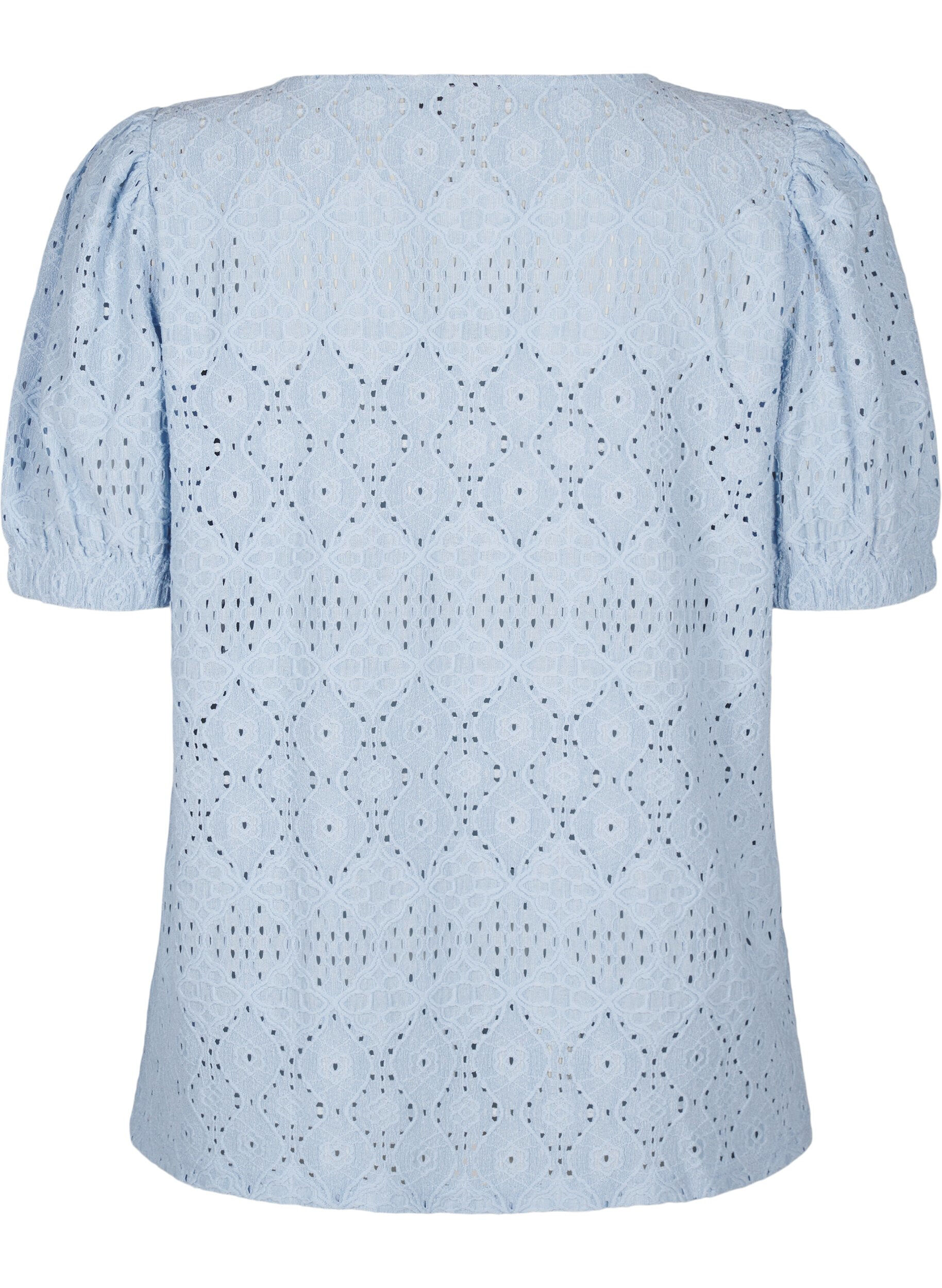 Zizzi  Kurz&auml;rmelige Bluse mit Lochmuster, Cashmere Blue, Packshot image number 1