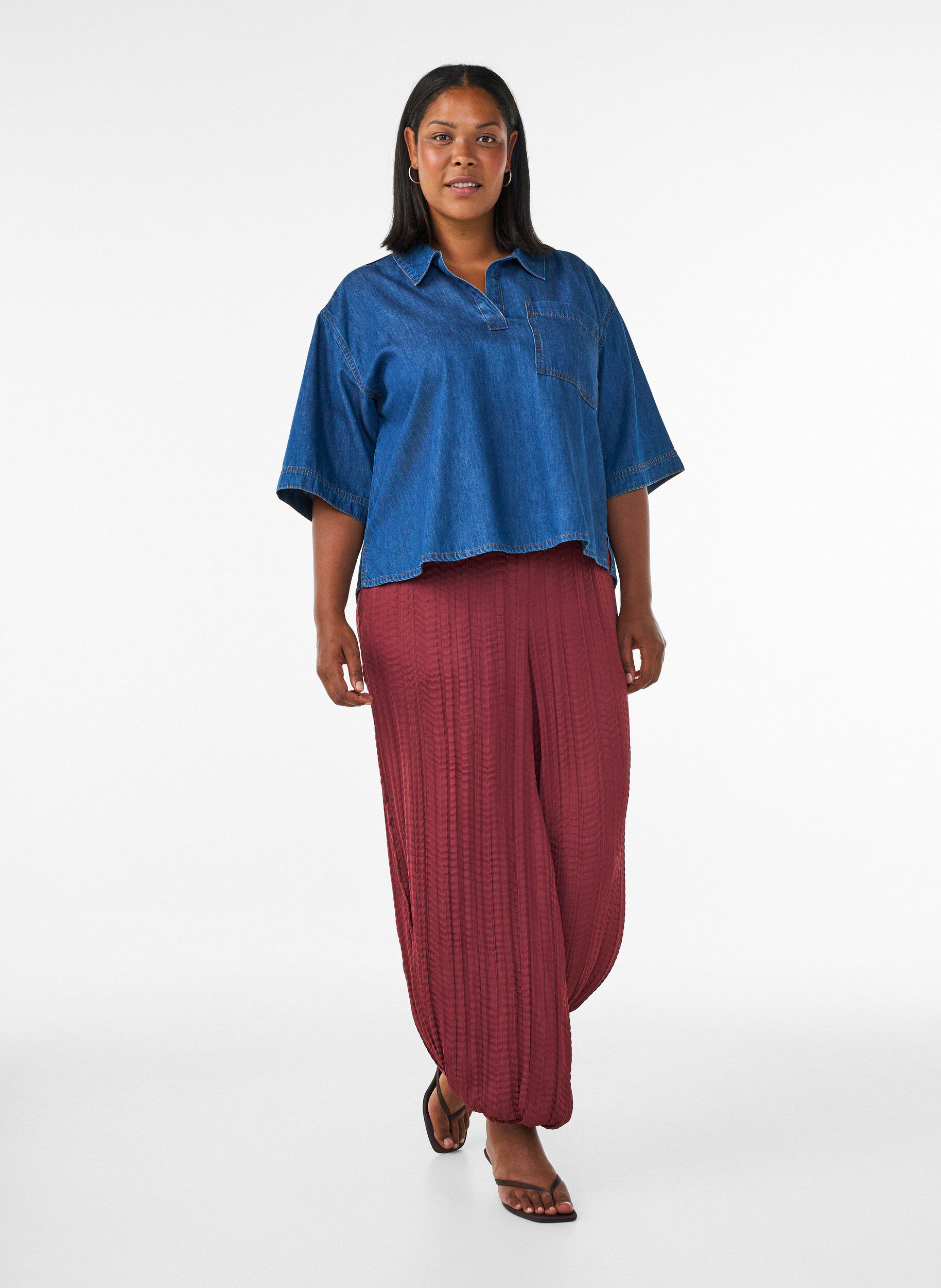 ZizziBallonhose mit Struktur und elastischem Bund, Rot, Model image number 3