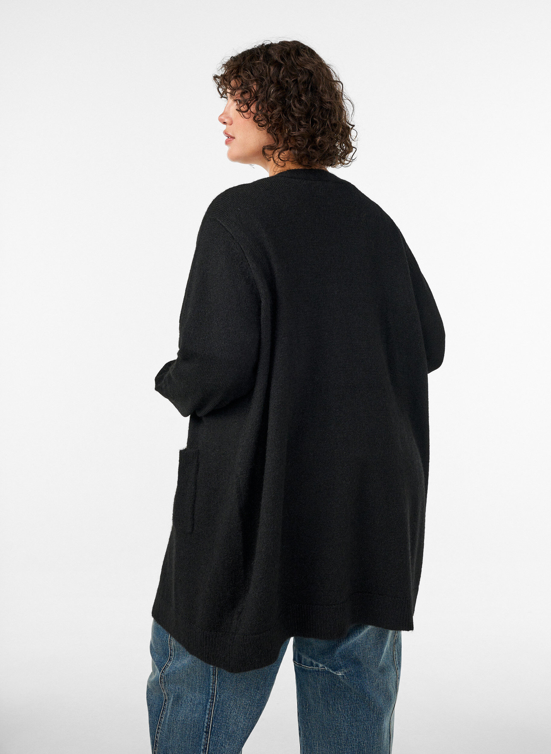 ZizziLange Strickjacke mit Taschen, Schwarz, Model image number 2