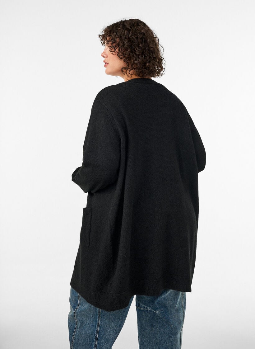 Lange Strickjacke mit Taschen, Schwarz, Model image number 2
