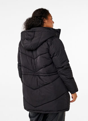 Mittellange Pufferjacke mit Kapuze - Schwarz - Gr. 42-64 - Zizzi